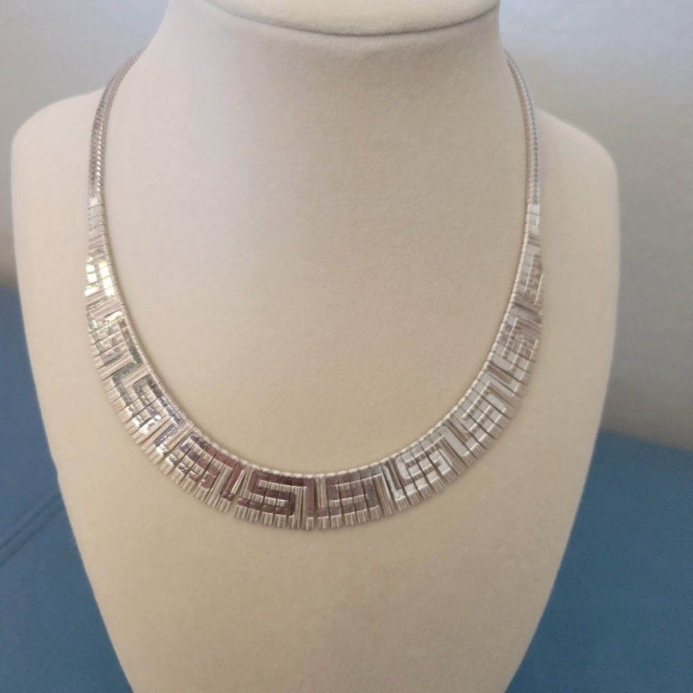 Italian Silver Geometric Choker Style Necklace